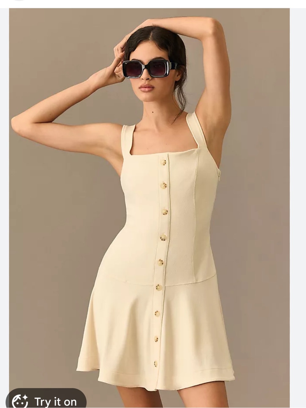 Maeve Cream Square-Neck Button-Front Mini Dress